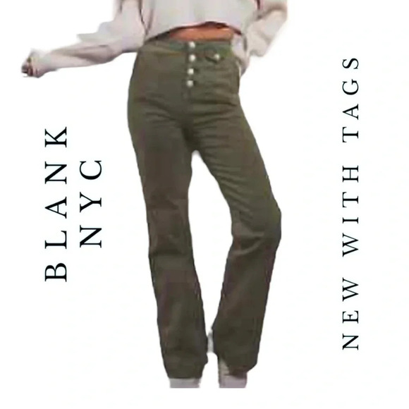 BLANK NYC “THE DELANCEY” DENIM WIDE LEG DENIM PANTS GOING GREEN IN COLOR SIZE 28 - Picture 1 of 14